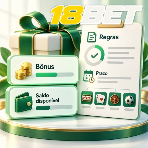 18BET — ilustração de bônus, saldo disponível e lista de regras e prazos