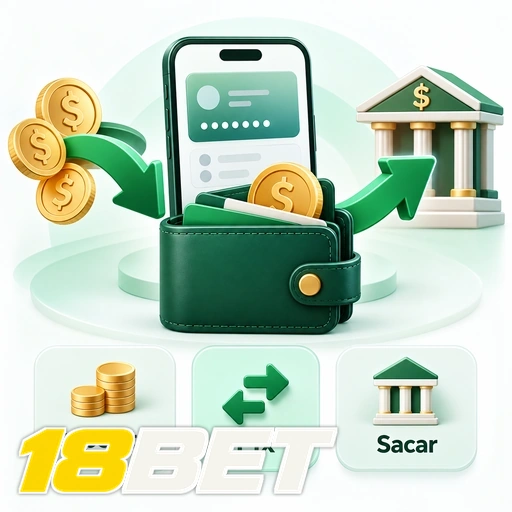 18BET — ilustração de carteira digital com depósito, Pix e saque