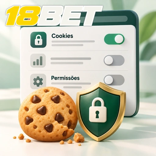 18BET — ilustração de configurações de cookies e permissões com escudo e cadeado