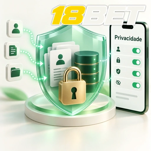 18BET — ilustração de privacidade e proteção de dados com escudo, cadeado e celular