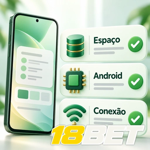 18BET — ilustração dos requisitos de espaço, Android e conexão para o aplicativo