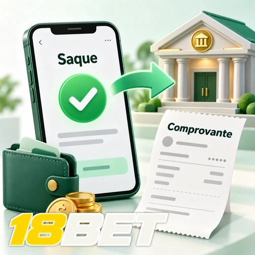 18BET — ilustração de saque confirmado com carteira, moedas e comprovante