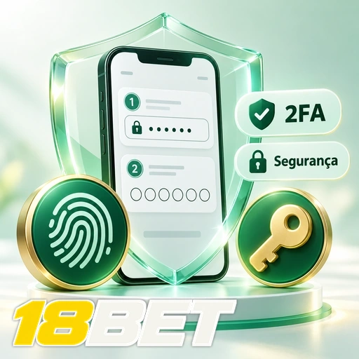 18BET — ilustração de segurança da conta com autenticação em duas etapas, impressão digital e chave