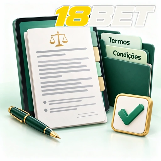 18BET — ilustração de termos e condições em documentos com caneta e símbolo de confirmação